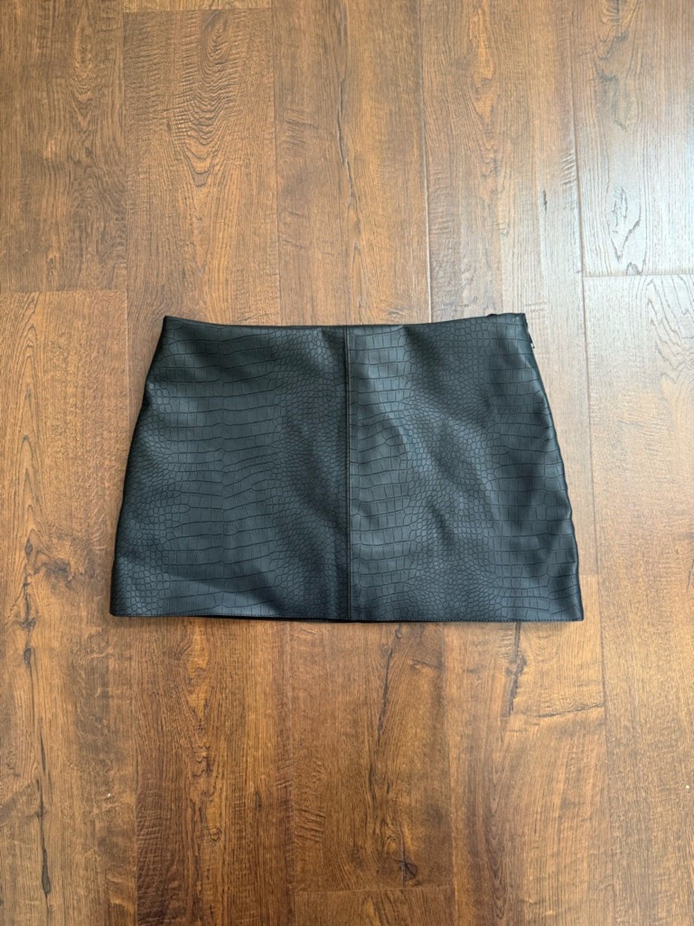 Black Leather Alligator Zip up mini skirt